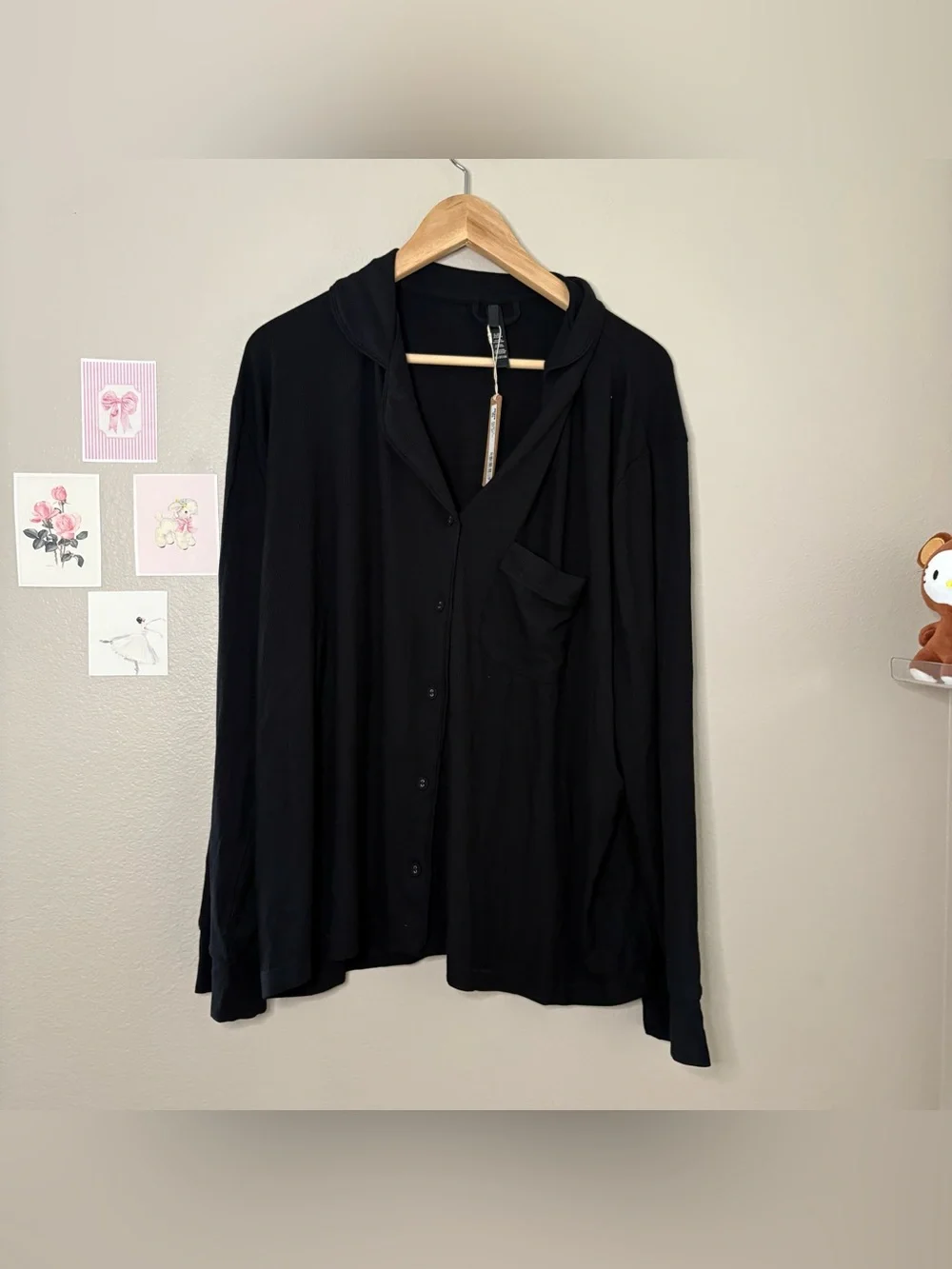 Skims new black ribbed lounge sleep set top plus size 2XL cozy quiet luxury soft